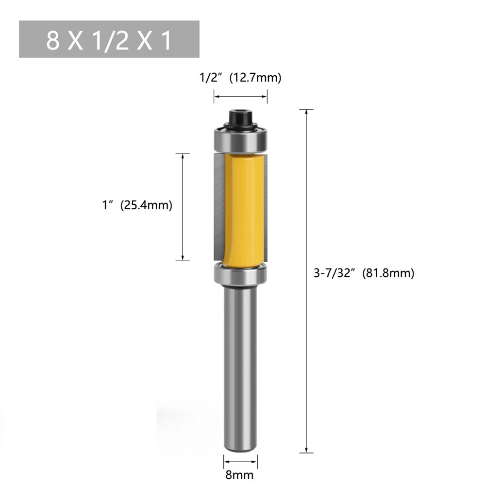 

8mm Router Bit Solid Hardened Steel Straight Trim Bearing Pattern Carbide Flush Double Bearing High-quality Router Bit