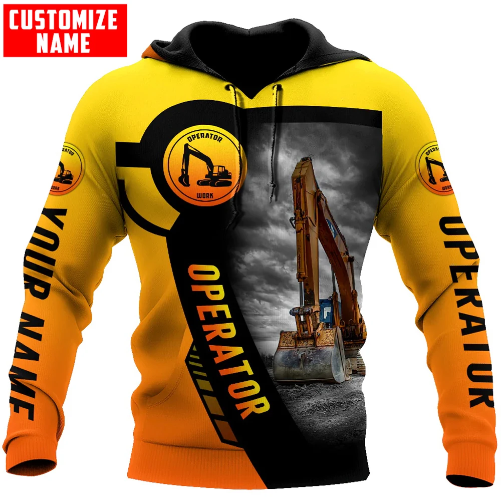 

Customized Name Excavator Heavy Equipment 3D All Over Printed Mens Hoodie Unisex Casual Jacket zip hoodie sudadera hombre MT-102