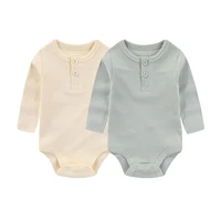 2 Pieces Solid Color Baby Bodysuits Newborn Cotton Baby Girl Clothes Ribbed Pattern Long Sleeve Baby Boy Clothes 0-24M 4