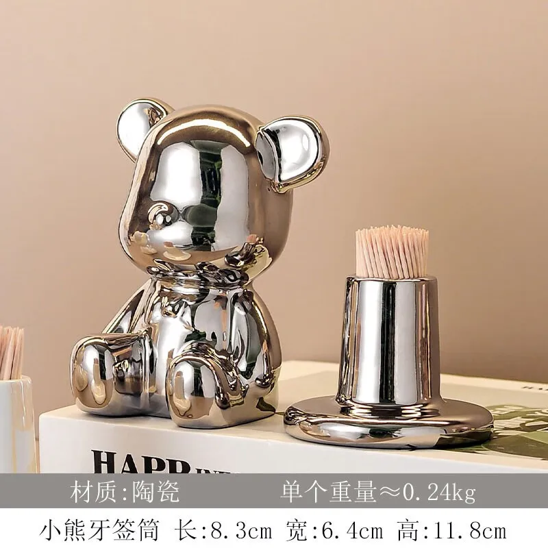 럭셔리 곰 이쑤시개 상자 사랑스러운 세라믹 이쑤시개 상자, 창의적인 면 이쑤시개 치실 상자 장식, 가정용 용품