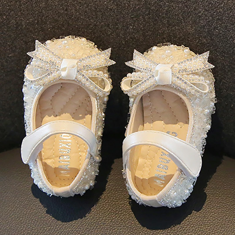 First Walker Baby Shoes Girl Bowknot Single Shoes Pearl Birthday Present Princess Little Girl Shoes Baby Kids Scarpe Da Sposa