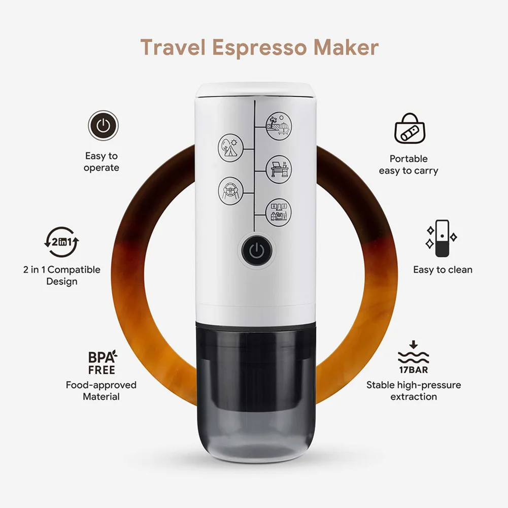 2-in-1 Portable Italian Espresso Machine Espresso Coffee Maker Wireless Portable Espresso Coffee Machine for Car & Home 5