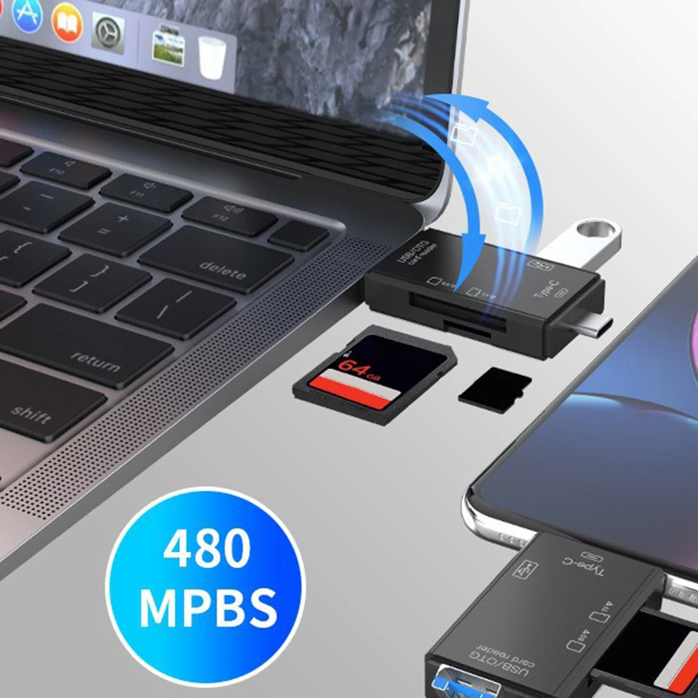 노트북 PC용 OTG 카드 리더 어댑터, USB, 마이크로 USB, C타입-SD TF 카드 어댑터, 480Mbps, USB 3.0, USB C 카드 리더, 6 in 1