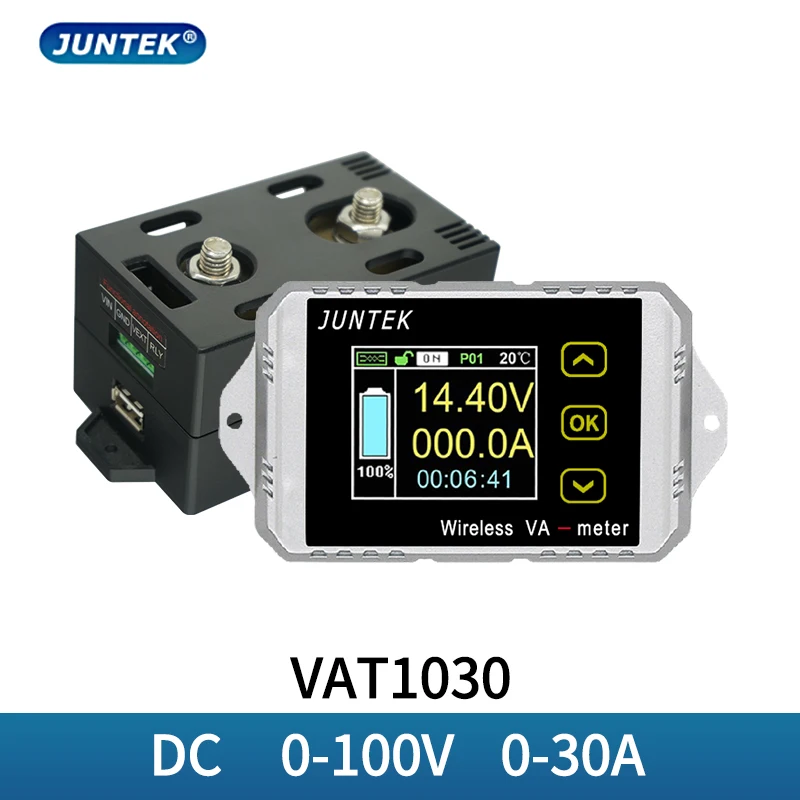 

Беспроводной вольтметр-Амперметр JUNTEK VAT1030, 100 в, 30 а, с цветным экраном, 12 В, 24 В, 48 В