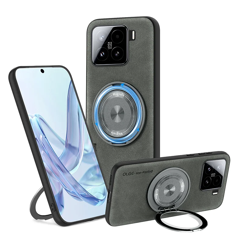 Enhanced Product Title: Premium Magsafe Magnetic Rotating Metal Ring Leather Phone Case and Car Bracket