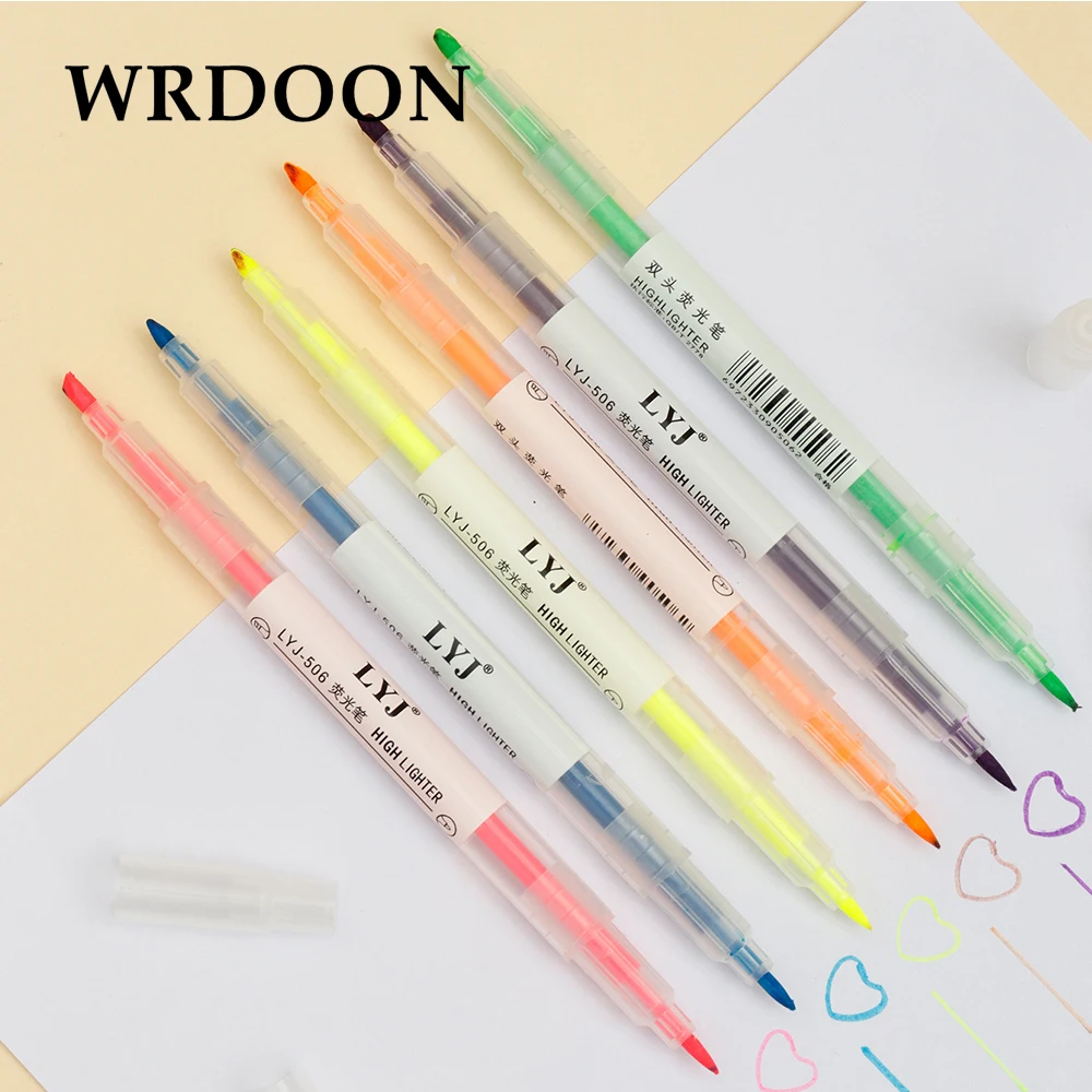 6pcs Double Head Fluorescent Highlighter Pen Markers Pastel Drawing Pen for Student School Office Supplies Cute Stationer