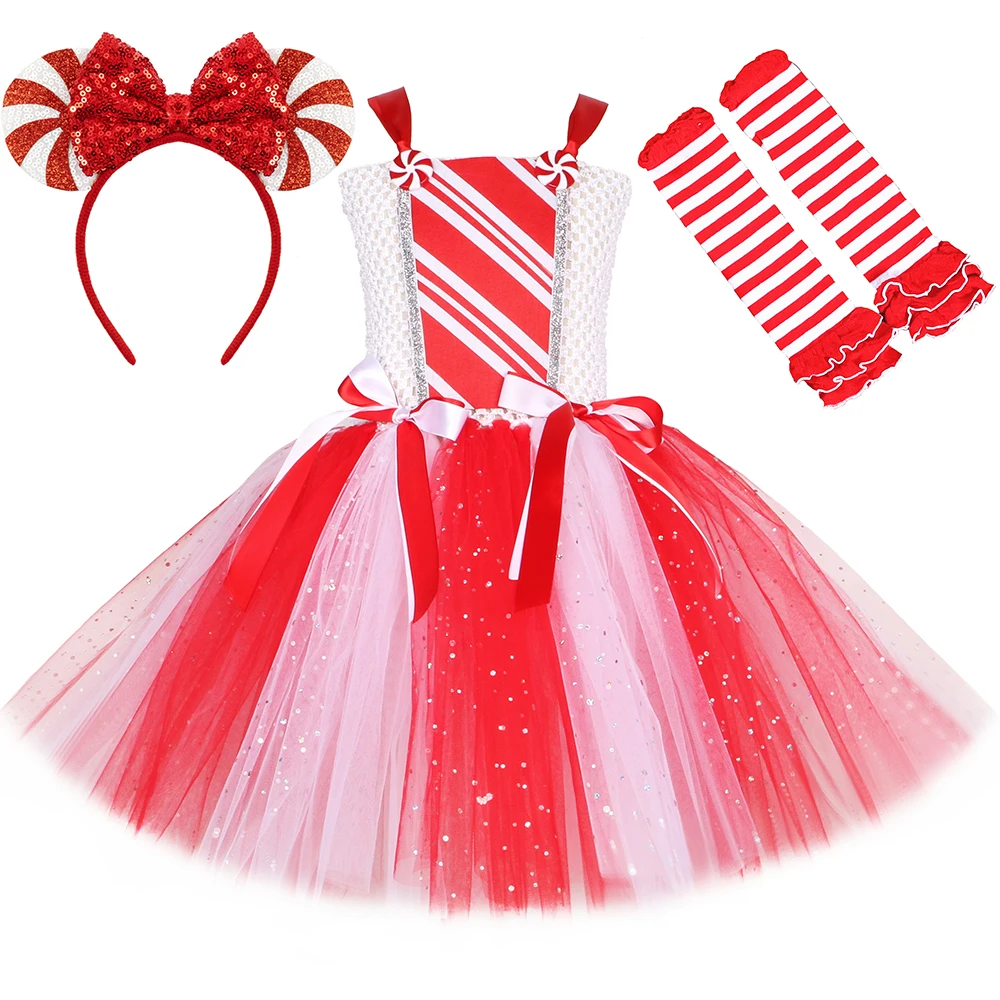 Vestido tutú de bastón de caramelo de Navidad para niñas, disfraz