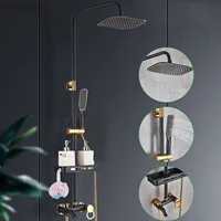 Thermostatic Shower Set Bathroom Metal Black Shower Mixer Faucet Constant Shower Tap Shower Shelf 2