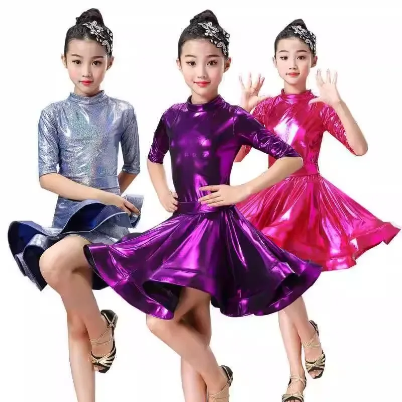 

Children Latin Ballroom Dance Competition Dress Girls Jazz Tango Professional Competition Metallic Luster Eye-catching Wear