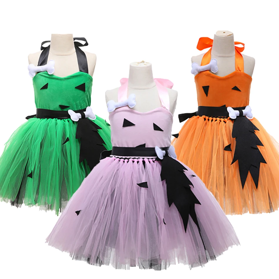 

Toddler Kids Caveman Costume Girls Halloween Dog Bones Historical Cavegirl Tulle Dress Dance Party Costumes Headband Cosplay