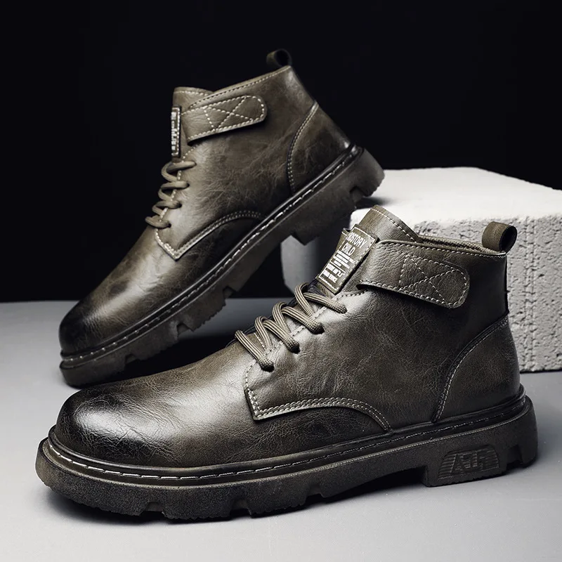 Men Shoes Autumn New Martn Boots Luxury Brand High Top Leather Shoes Round Toe Retro Men Leather Boots Zapatos De Hombre