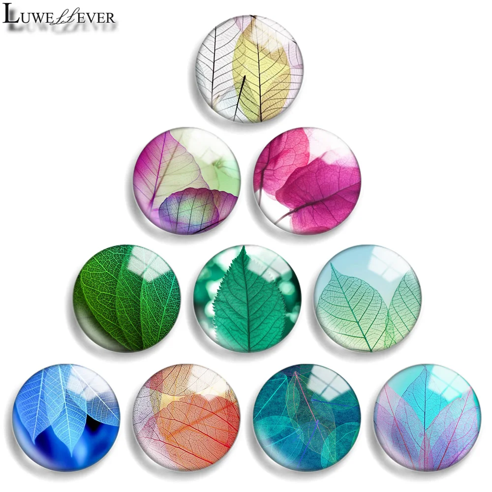 

10mm 12mm 20mm 25mm 30mm 40mm 773 Leaves Mix Round Glass Cabochon Jewelry Finding 18mm Snap Button Charm Bracelet