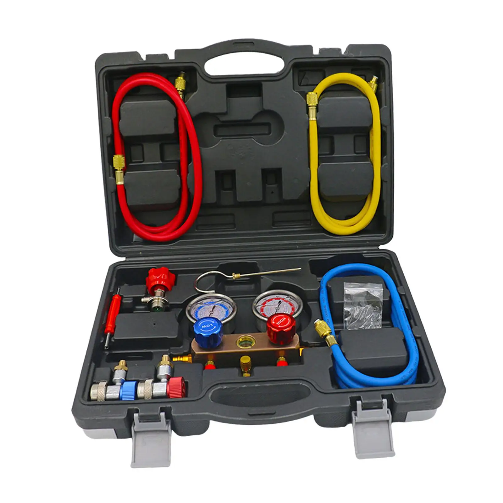 AC Gauge Set Diagnostic Air Conditioning Tools Portable with Hoses Couplers Diagnostic Gauge for Car Maintenance