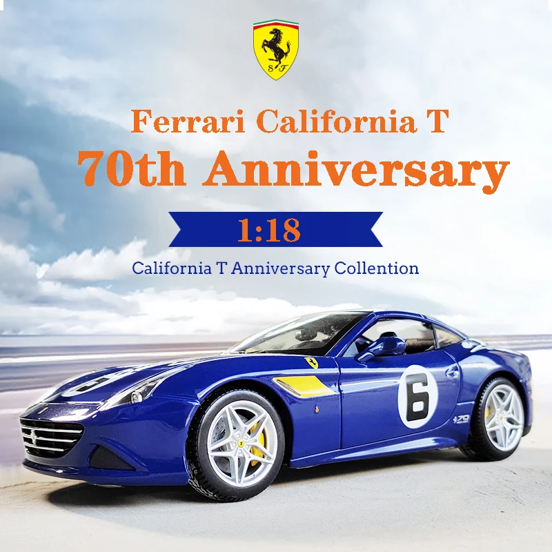 

Bburago Diecast Alloy 1:18 Ferrari California 70th Anniversary Edition Racing Model Blue Gray Adult Classic Collection Ornament