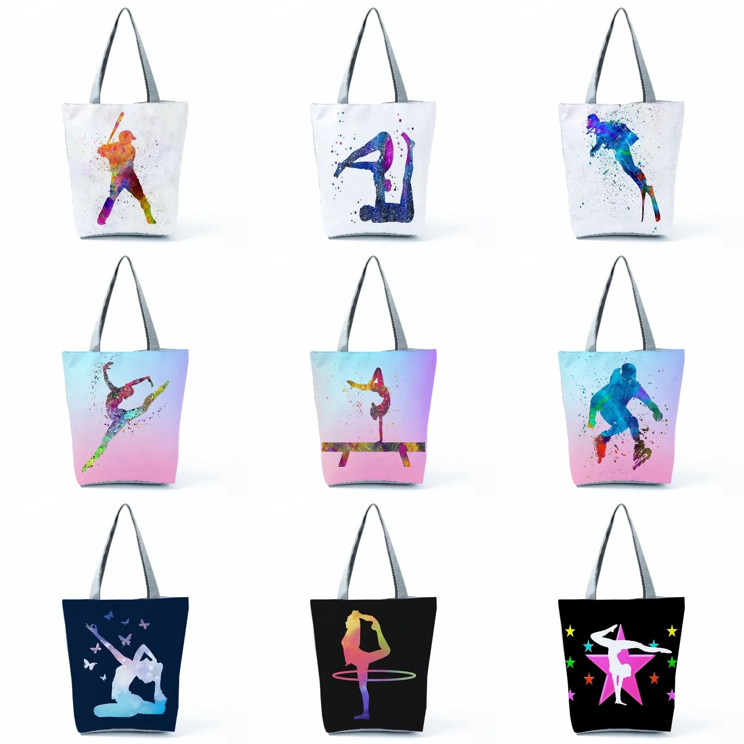 

Shoulder Bag Watercolor Ballet Dancer Art Print Gift Travel Women Handbags Casual Eco Shopping Bags Tote Reusable Girls Gymnast