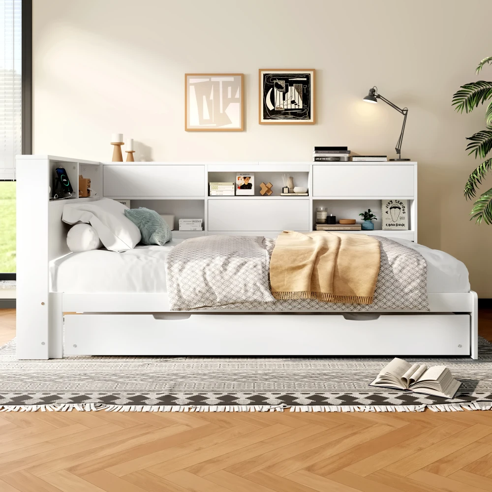 90x200cm, 140cm*200cm Tagesbett, Schlafsofa, Kopfteil mit Ablagefach, ausziehbares Bett, geeignet für Schlafzimmer (ohne Matratze) – Detail 4