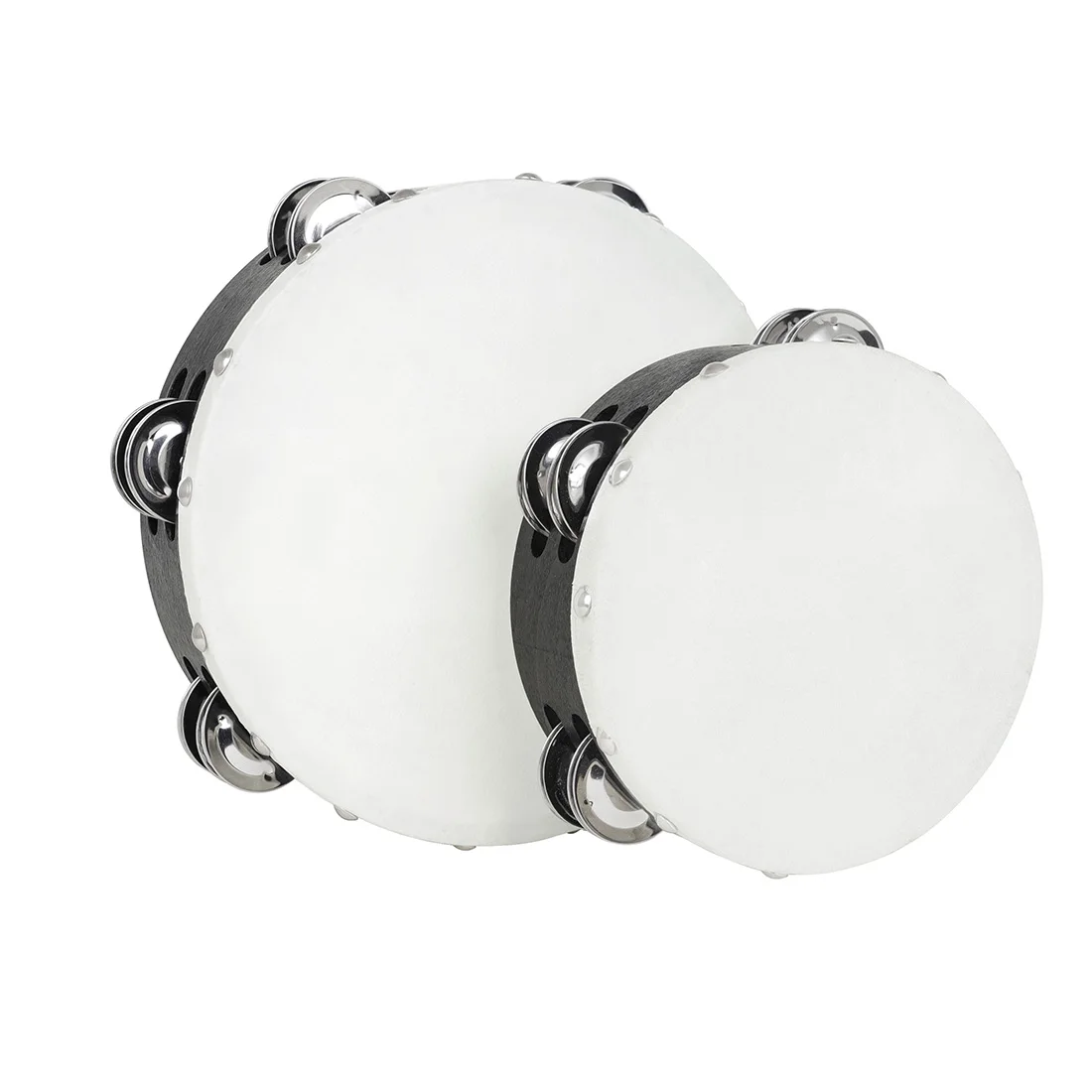 

2 Pcs Orff Tambourine 6 Inch 8 Inch Double Row Sheepskin Hand-shake Wooden Tambourine Suitable for Enlightenment Education