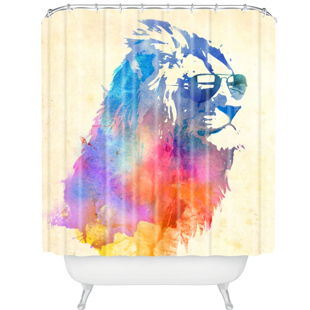 

Акварельная занавеска для душа с изображением Льва, занавеска для ванной с изображением диких животных, водонепроницаемая занавеска для ванной из полиэстера, декоративная занавеска с крючками