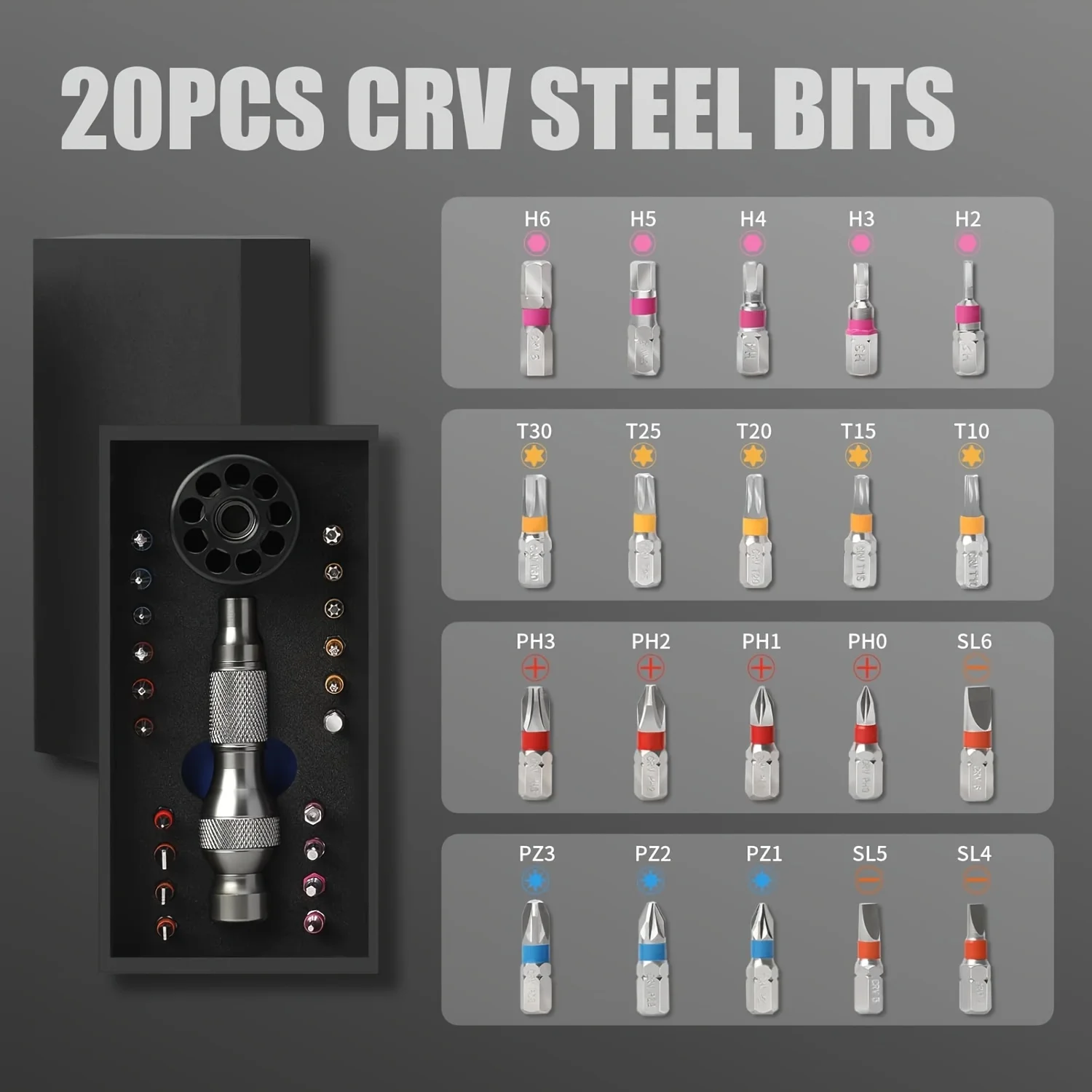 22-Piece Magnetic Precision Screwdriver Bit Set with Ergonomic Handle and Storage Base