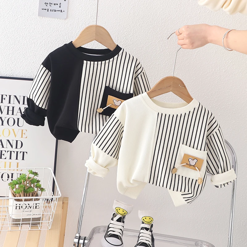 Sweatshirts Cute Girls Printe T-shirt Baby Boys Hoodies Toddler Kids Cartoon StriPS Round Neck Long Sleeves Hoodies 2