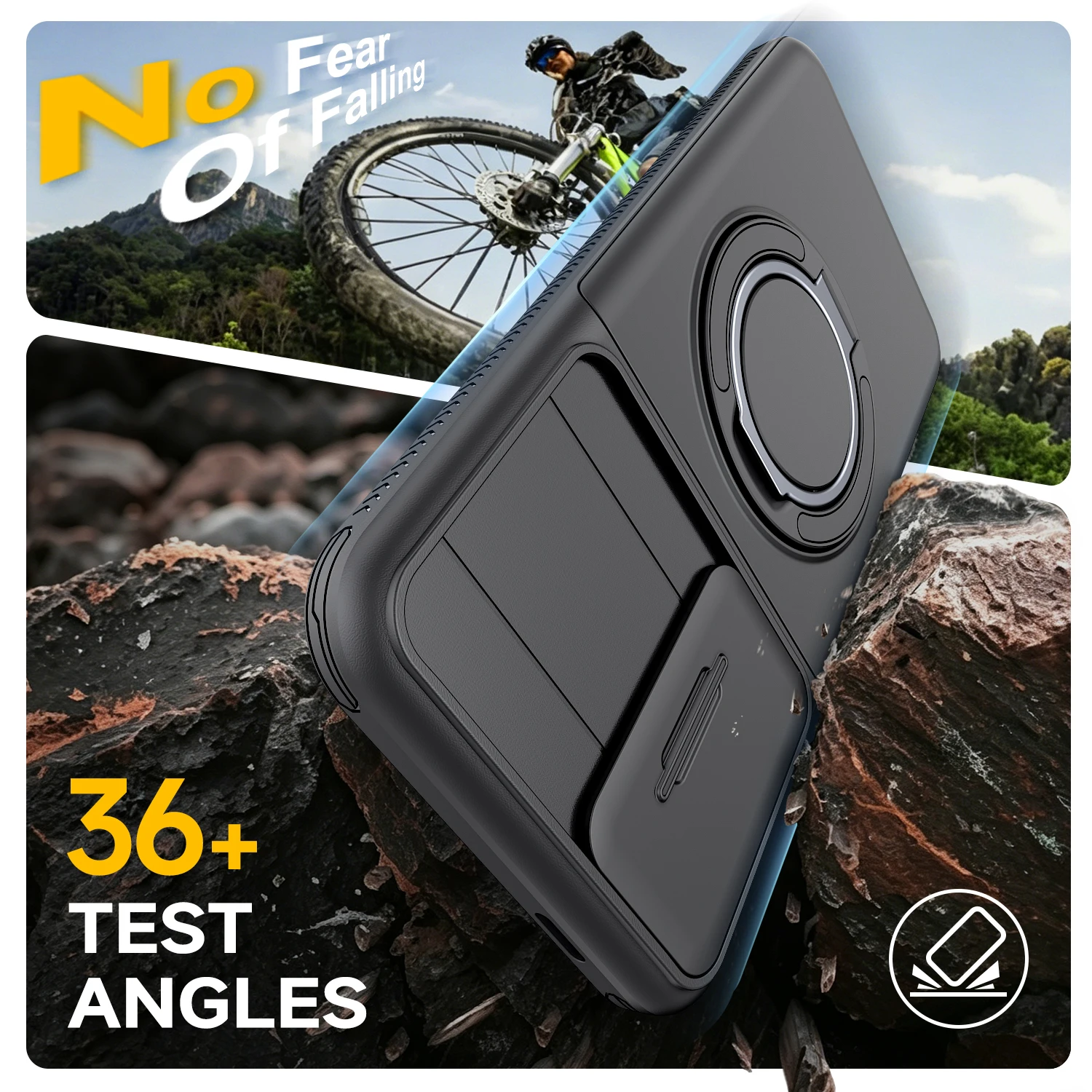 Armor Ring Bracket Holder with Card Slot and Sliding Camera Protection Cover