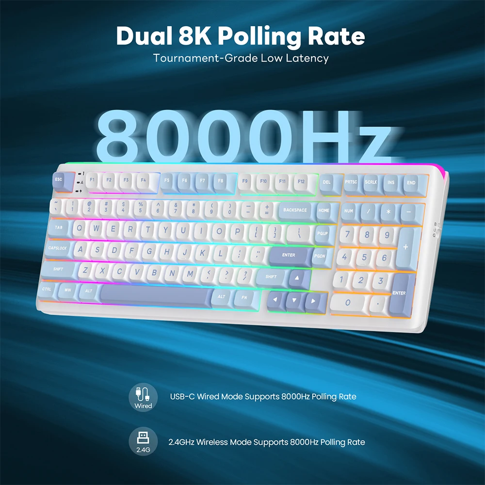RK ROYAL KLUDGE R99 무선 기계식 키보드 100% 101키 PBT 키캡 8K 리턴 레이트 가스켓 RGB 핫스왑 가능 게이머 키보드