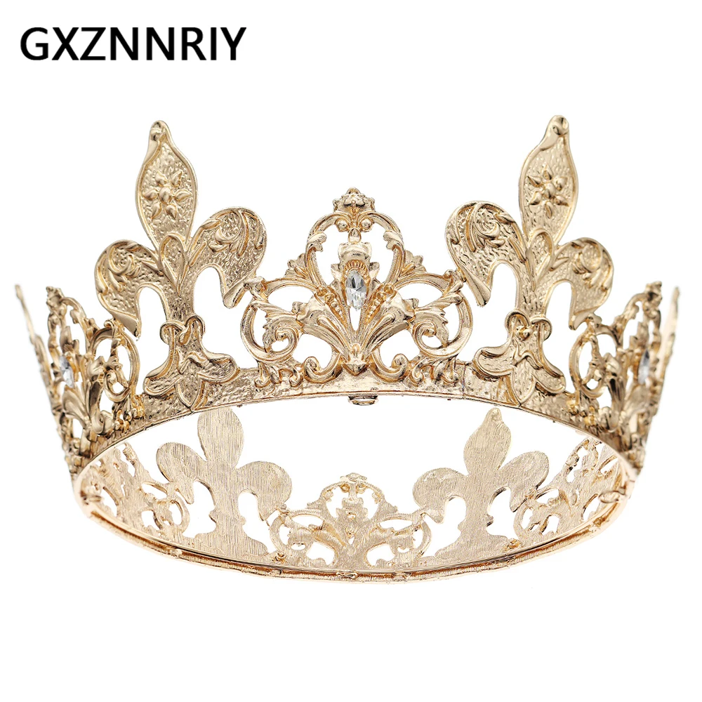 Baroque Round Tiaras and Crowns for Women Accessories Beauty Pageants Crown Gold Color Hair Jewelry Party Headpiece Gift