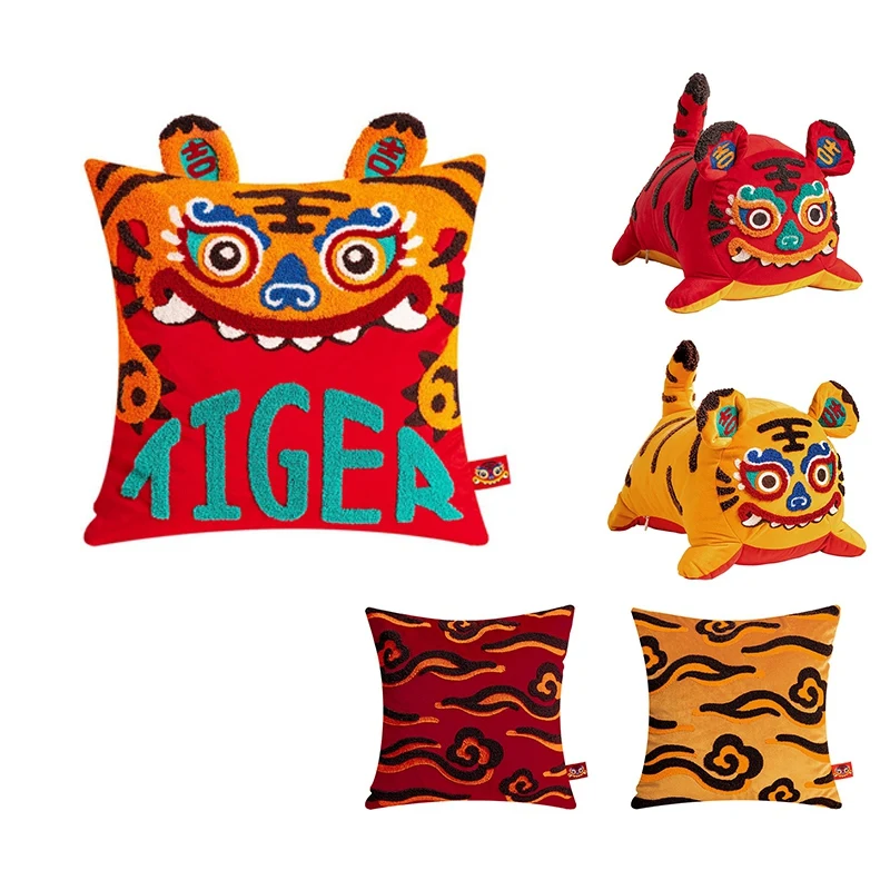 

Chinese New Year Tiger Pillow Cushion Embroidery Tiger Doll Chinese Spring Festival Living Room Sofa Home Decor