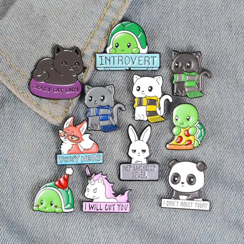 

Cartoon Animal Enamel Pins Custom Panda Cat Turtle Fox Rabbit Brooches Bag Clothes Lapel Pin Badges Funny Zoo Jewelry