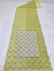 Nigerian Sequins Lace Fabric 2023 High Quality Tube Beads African Embroidery Fabric For Wedding Dress Sewing Mesh Lace 5 Yards S