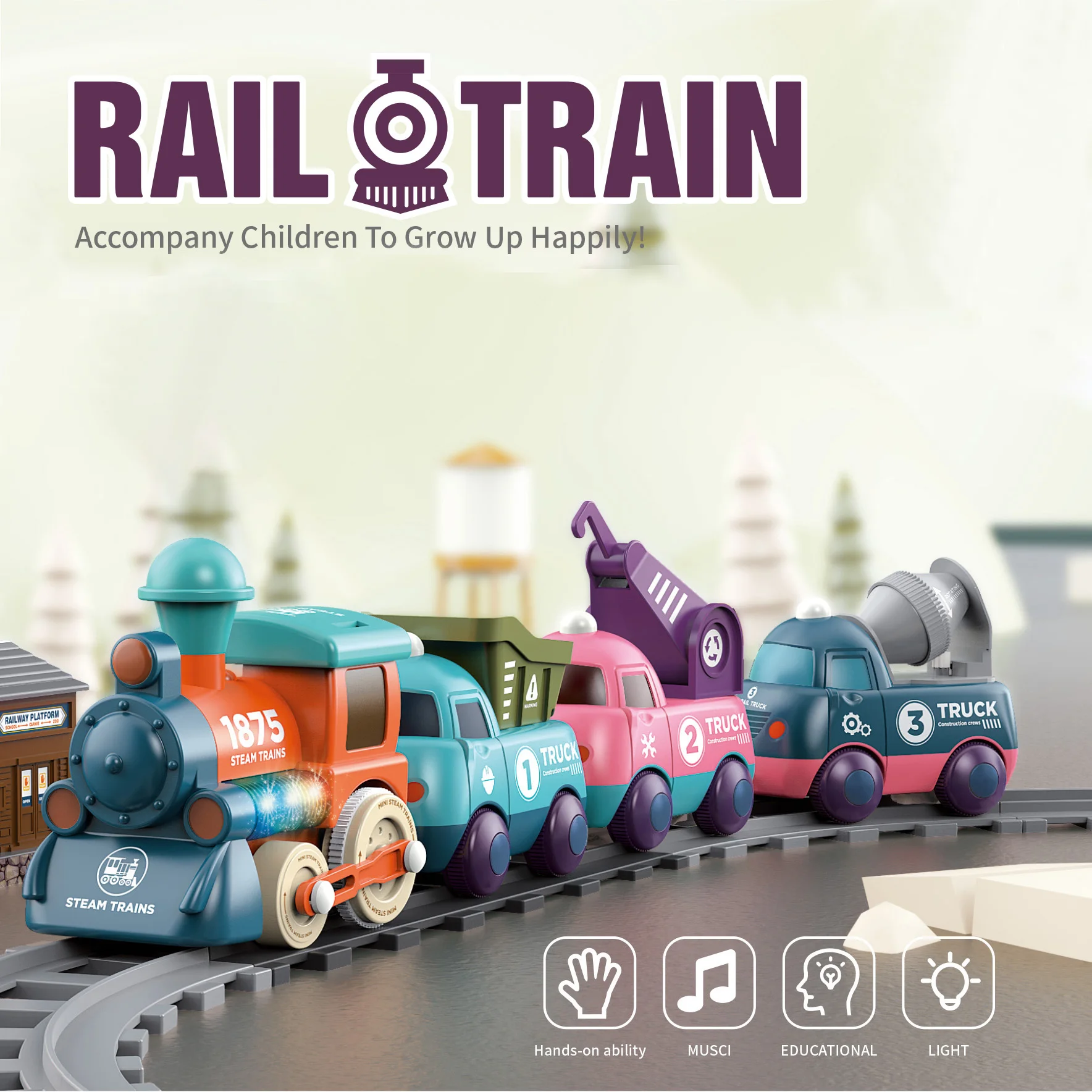 Battery Operated Railway Train Toys Car with Sound&Light  Electric Train Tracks Locomotive Cars Educational Toys for Children