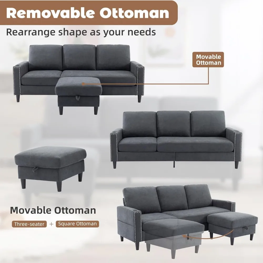 Convertible sofa for living room, 3 seats with storage and 2 cup holders, for apartment, dark gray 15 Sd61345a3e4dc4ea7ba458b03f7f80ea1K