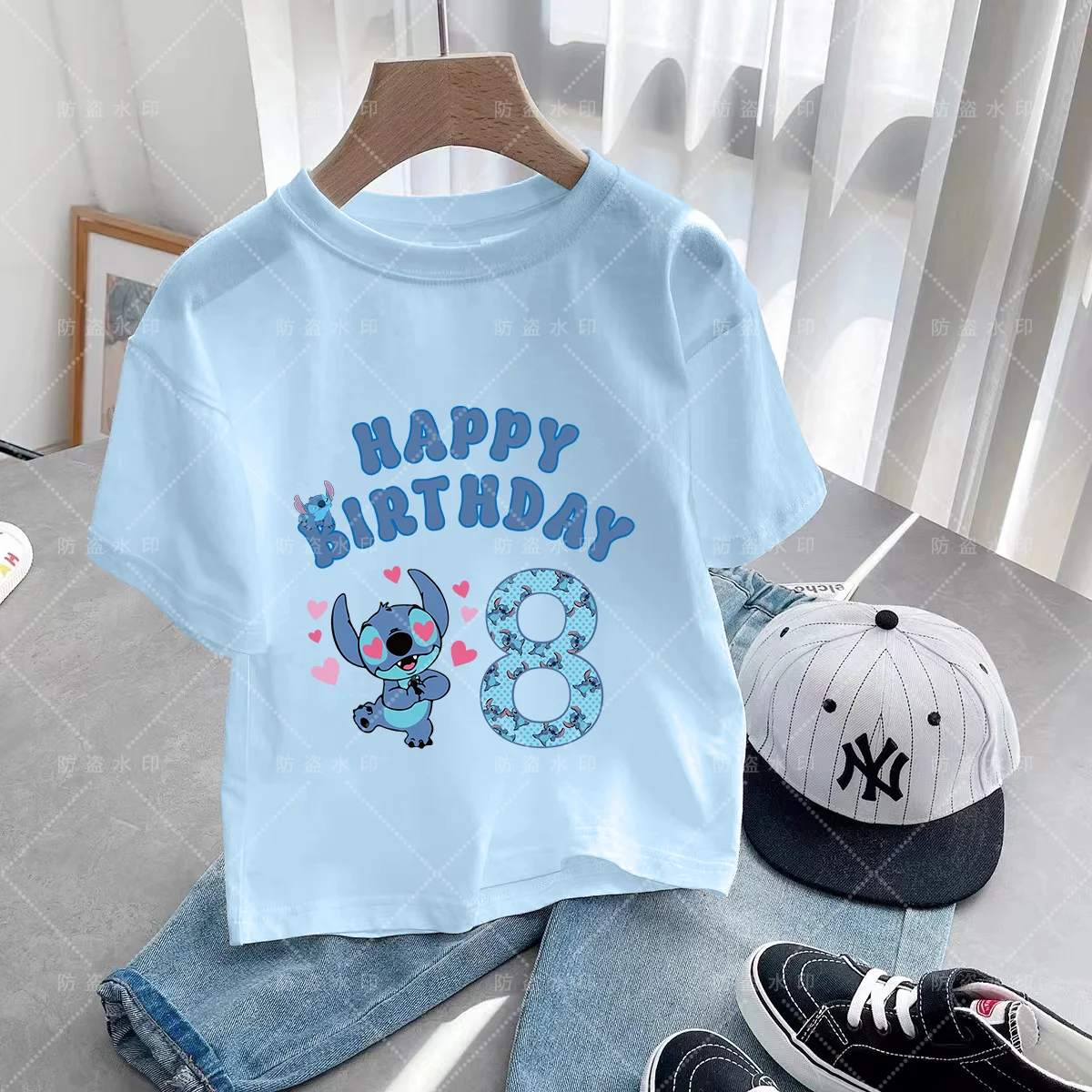 

Summer Clothes for Children Birthday Number 3-12 Little Girls Clothing Girl Stitch Kawaii Short Sleeve Cartoons T Shirt Top Kids