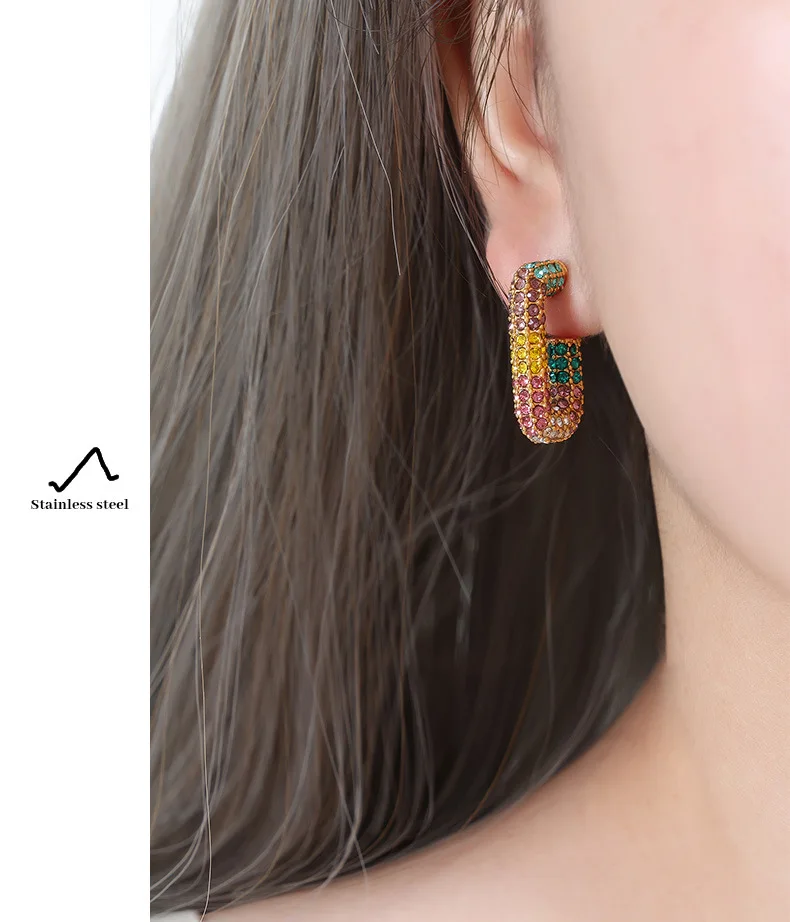 Marka Edelstahl-Ohrringe für Frauen, bunte Kristall-Geometrie-Ohrringe, Punk-Modeschmuck, Geschenk, 2023, trendige Accessoires – Detail 17