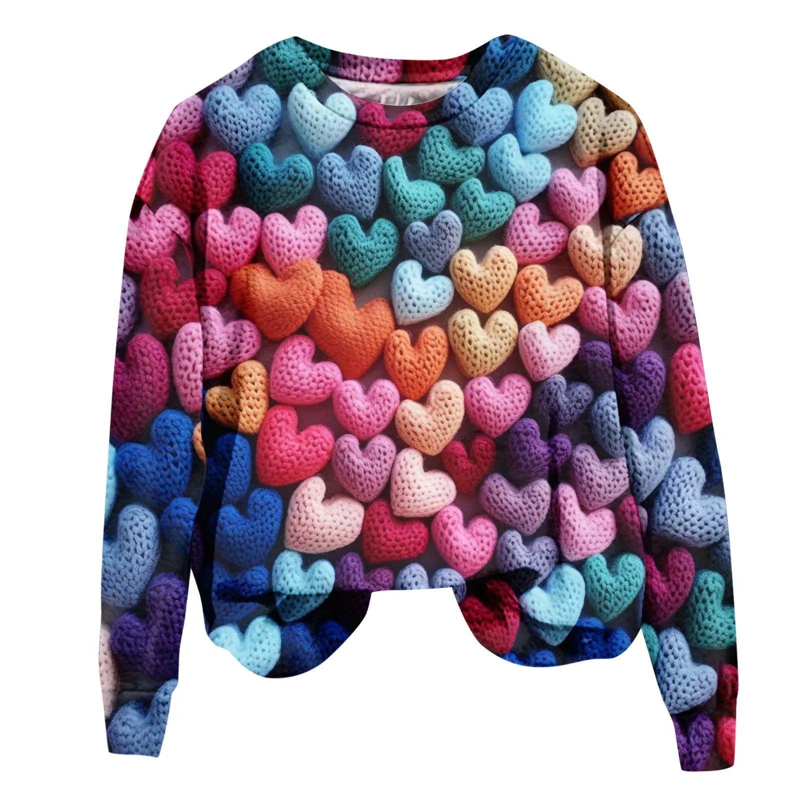 

Women'S 3d Print Hoody Long Sleeved Valentine'S Day Imitation Knitting Printed Sweatshirt Lightweight Soft Round Neck Pullovers