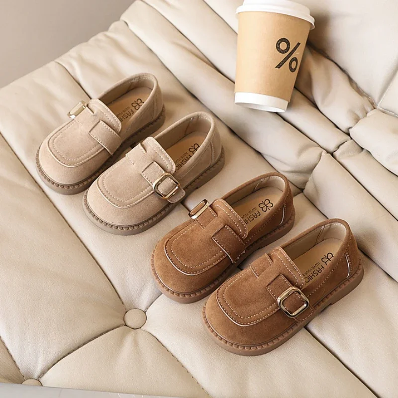Fashion Kids Leather Shoes Simple Solid Color Girls Causal Children Shoes Retro Moccasins Princess Flat Shoes Versatile Non-slip 2