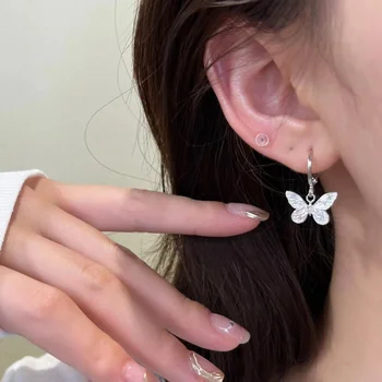 Vintage Silver Plated Butterfly Dangle Earrings Women Hypoallergenic Lightweight Jewelry Gift Birthday Wedding Party Fashion