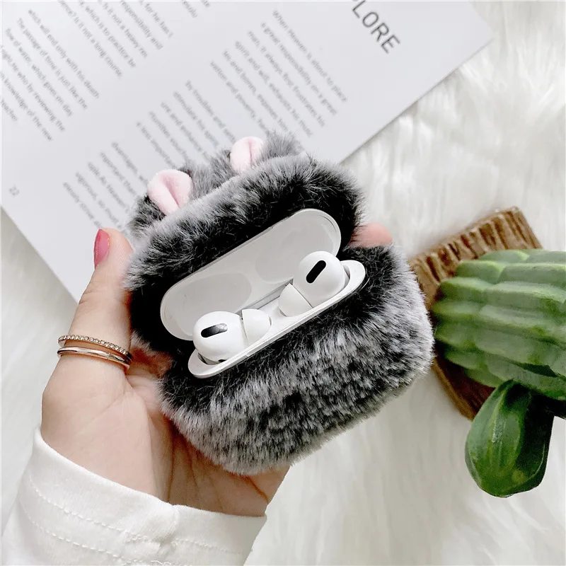 

Cute Plush Rabbit's Ears Grey Pink Case for AirPods Pro2 Airpod Pro 1 2 3 Bluetooth Earbuds Protective Earphone Case Cover