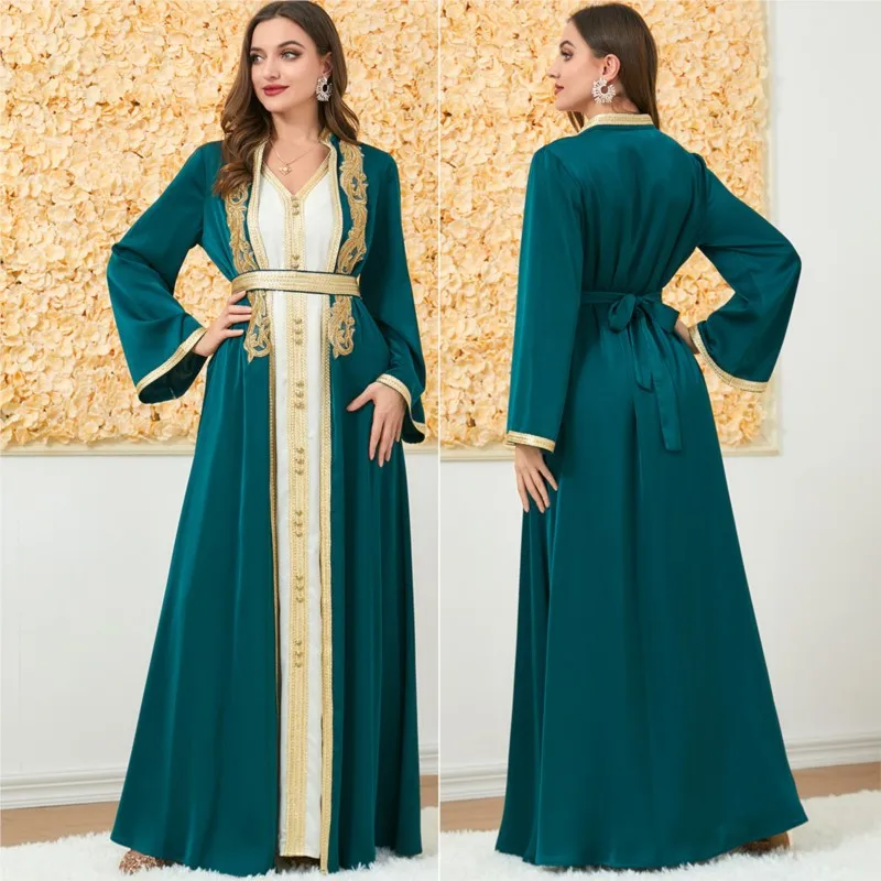 Caftan Dresses for Women Party Evening Dubai Moroccan Oriental Arabic Robe 2 Piece Sets Islamic Kaftan Ramadan Eid Muslim Abaya