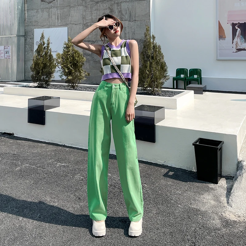 denim Purple Jeans 2022 Spring Vintage Denim Trousers Fashion Elegant Solid  Pants Casual High Waist  Femme Straight Jeans For Women versace jeans couture