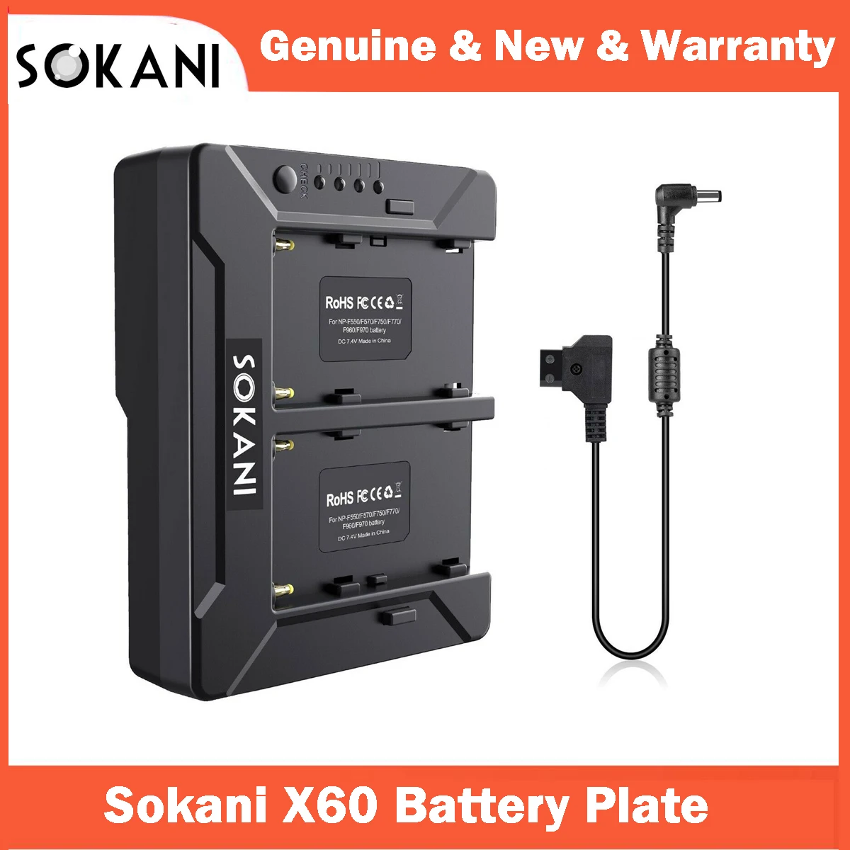 Sokani X60 Battery Adapter Plate D-tap Output for Sony NP- F750 F970 Special design for Sokani X60 MINI RGB LED Video Light