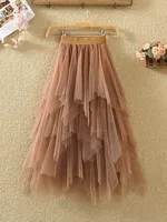 Femmes jupes en Tulle irrégulières mode élastique taille haute maille Tutu Jupe plissée jupes longues Jupe Midi Saias Faldas Jupe Femmle 4