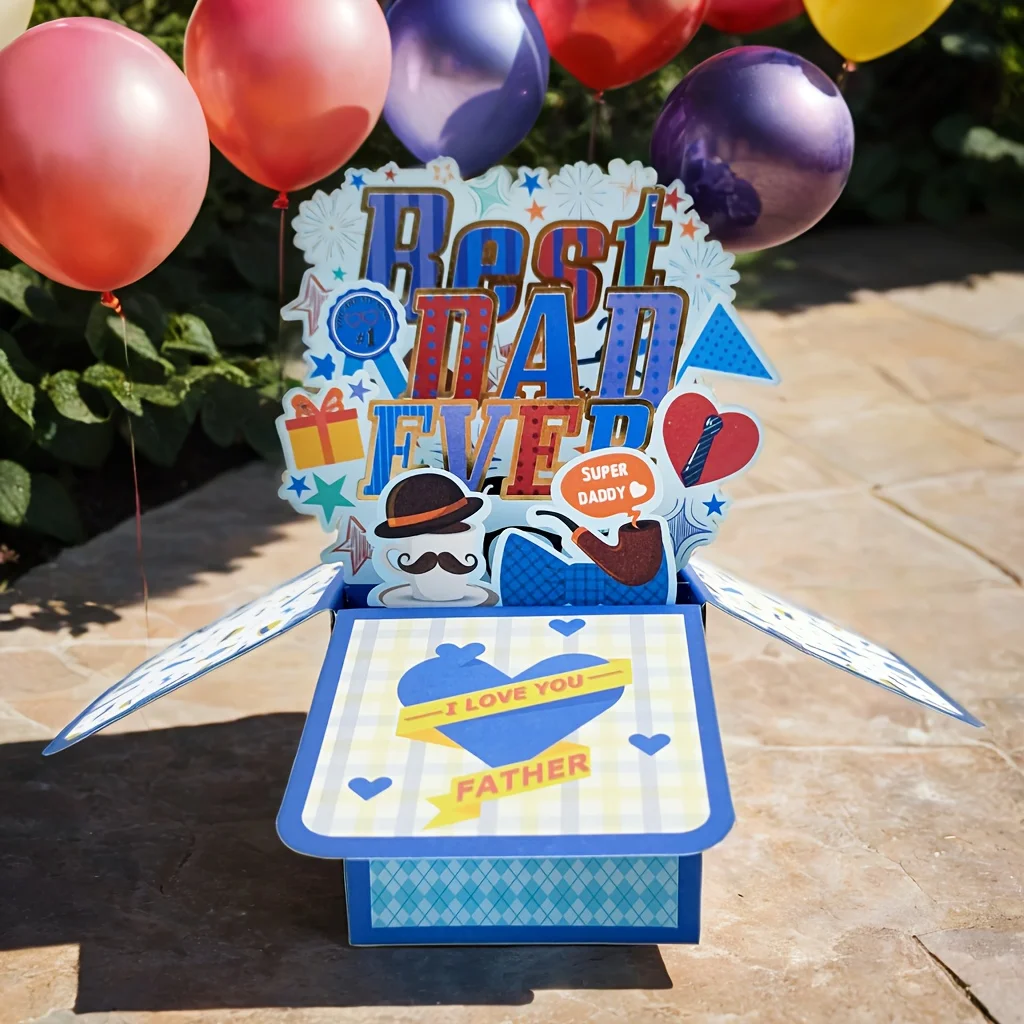 3D Pop-Up Father's Day Card-Multi-Color Paper Greeting for Dad，Perfect Gift for Father's Birthday & Day Celebrations