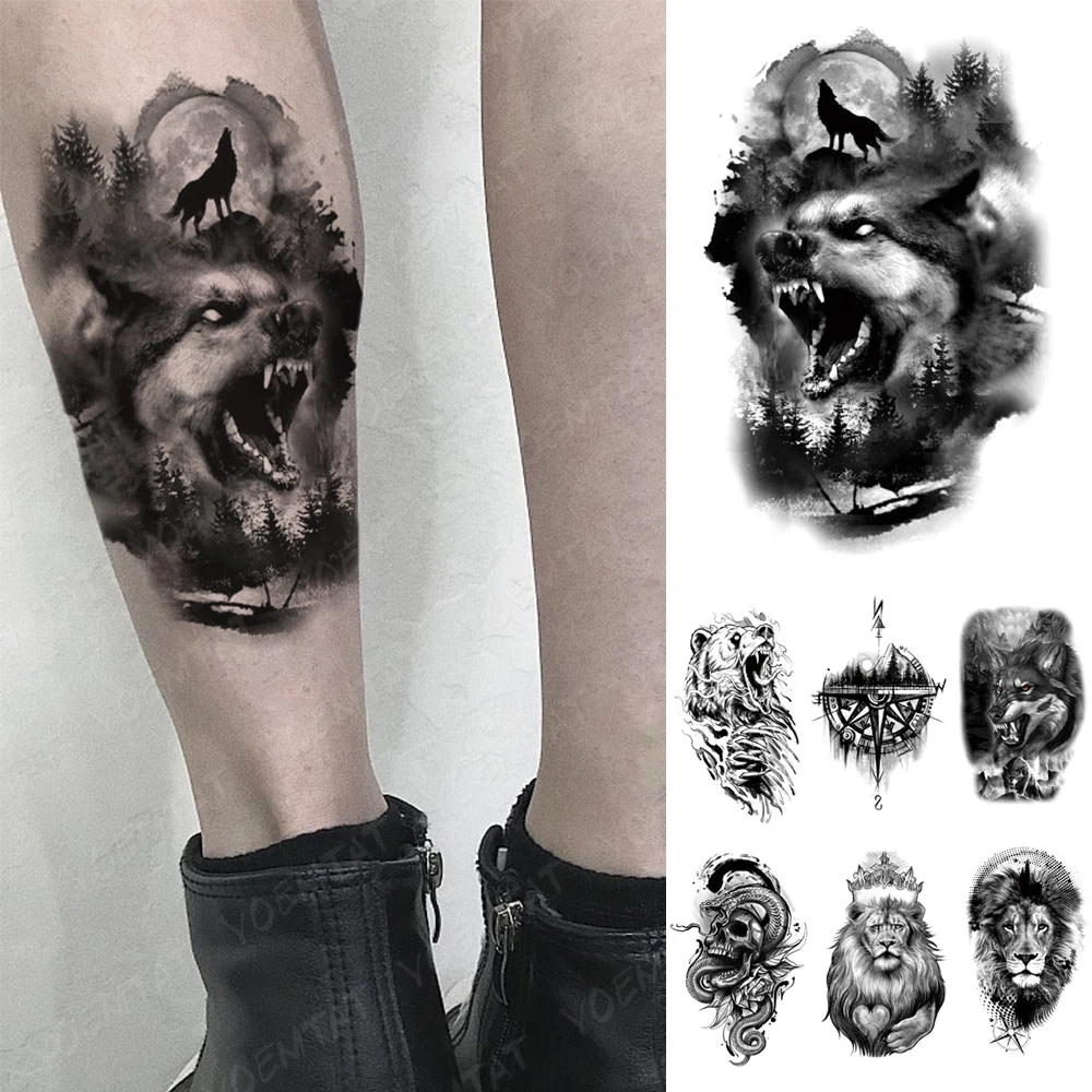 

Waterproof Temporary Tattoo Sticker beast animal bear wolf lion compass Tattoos realistic Body Art Arm Fake Tatoo Men Women