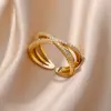 Bagues géométriques de luxe en Zircon pour femmes, en acier inoxydable, couleur or, anneau ouvert, tendance, fête de mariage, bijoux esthétiques, cadeau pour Femme