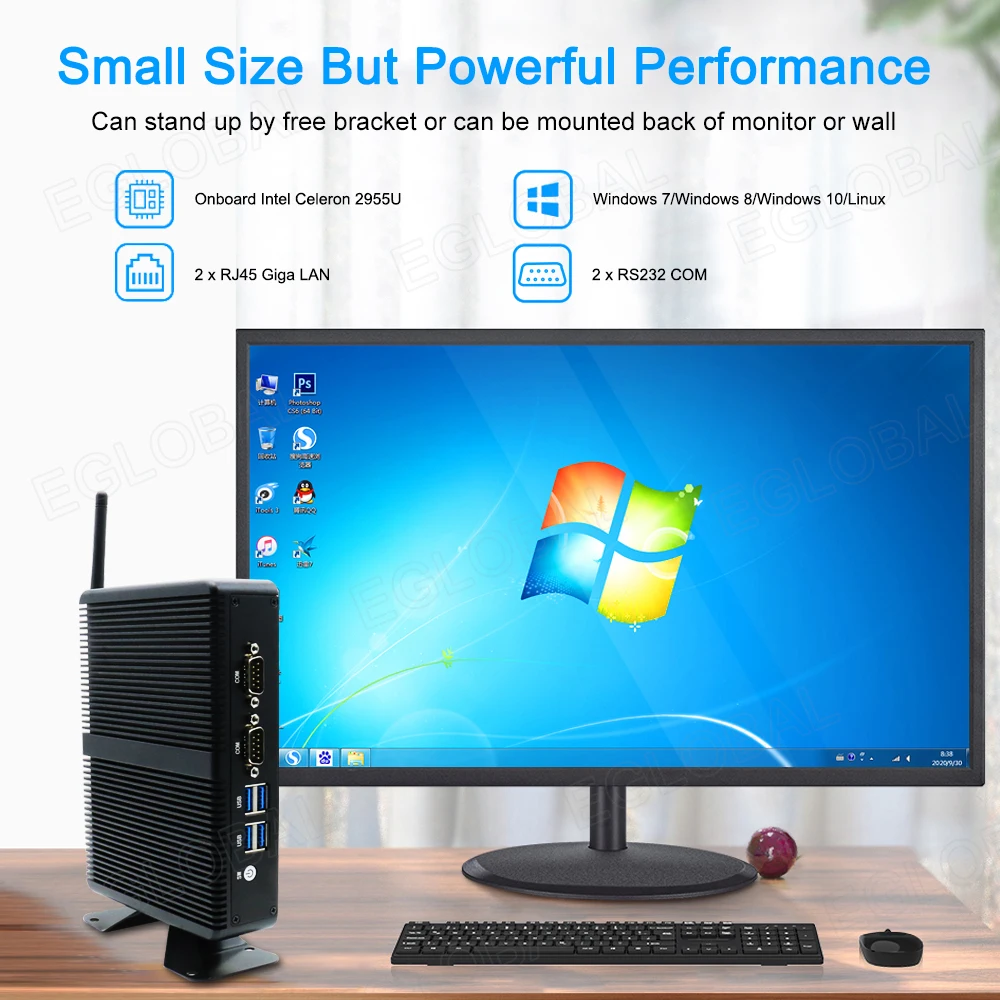 Самый дешевый промышленный мини-ПК EGLOBAL без вентилятора Intel Celeron 2955U I5 4200U i3 5005U, мини-ПК 2RS232 Com, мини-Настольный компьютер с 2LAN