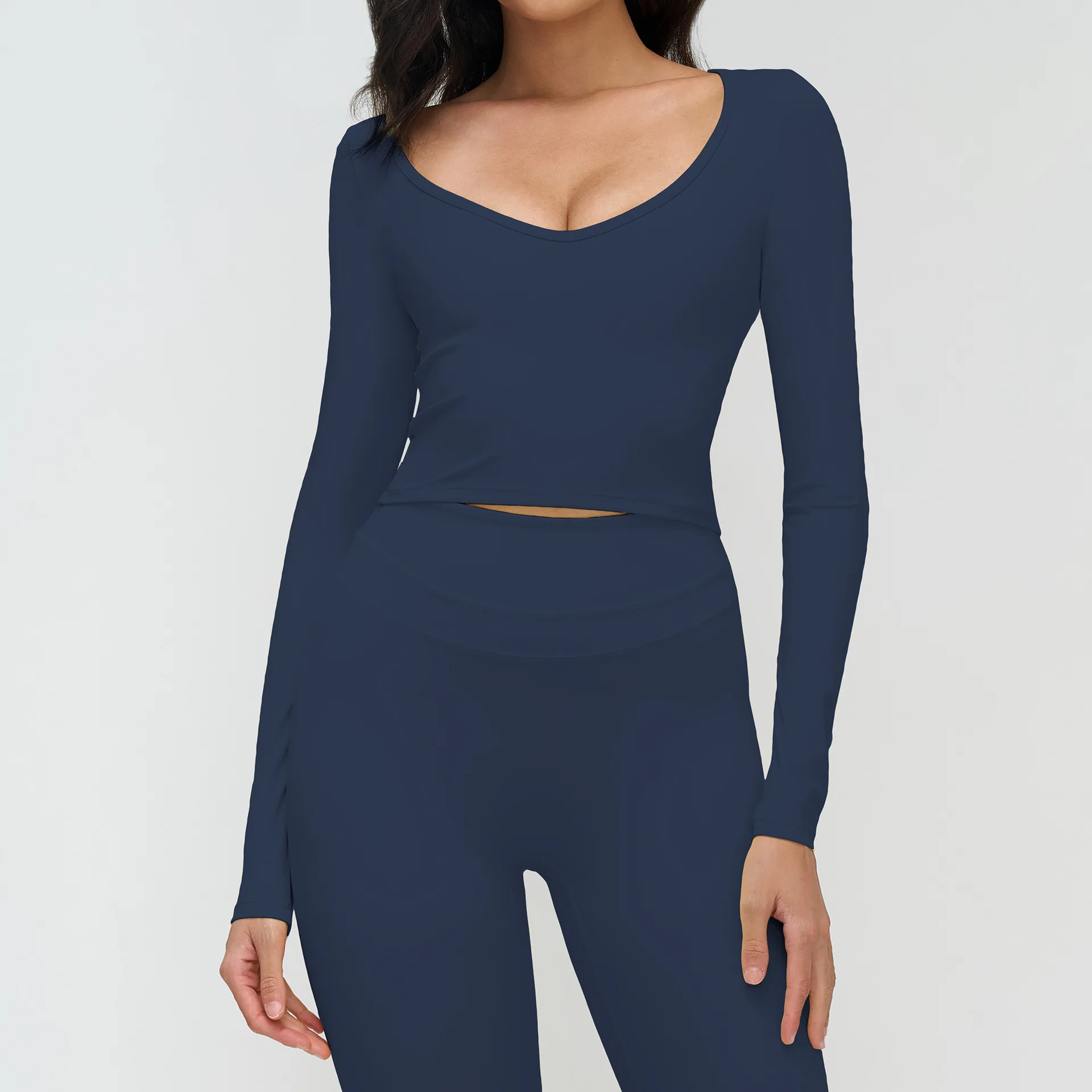 Haut Yoga Femme Manches Longues Col V