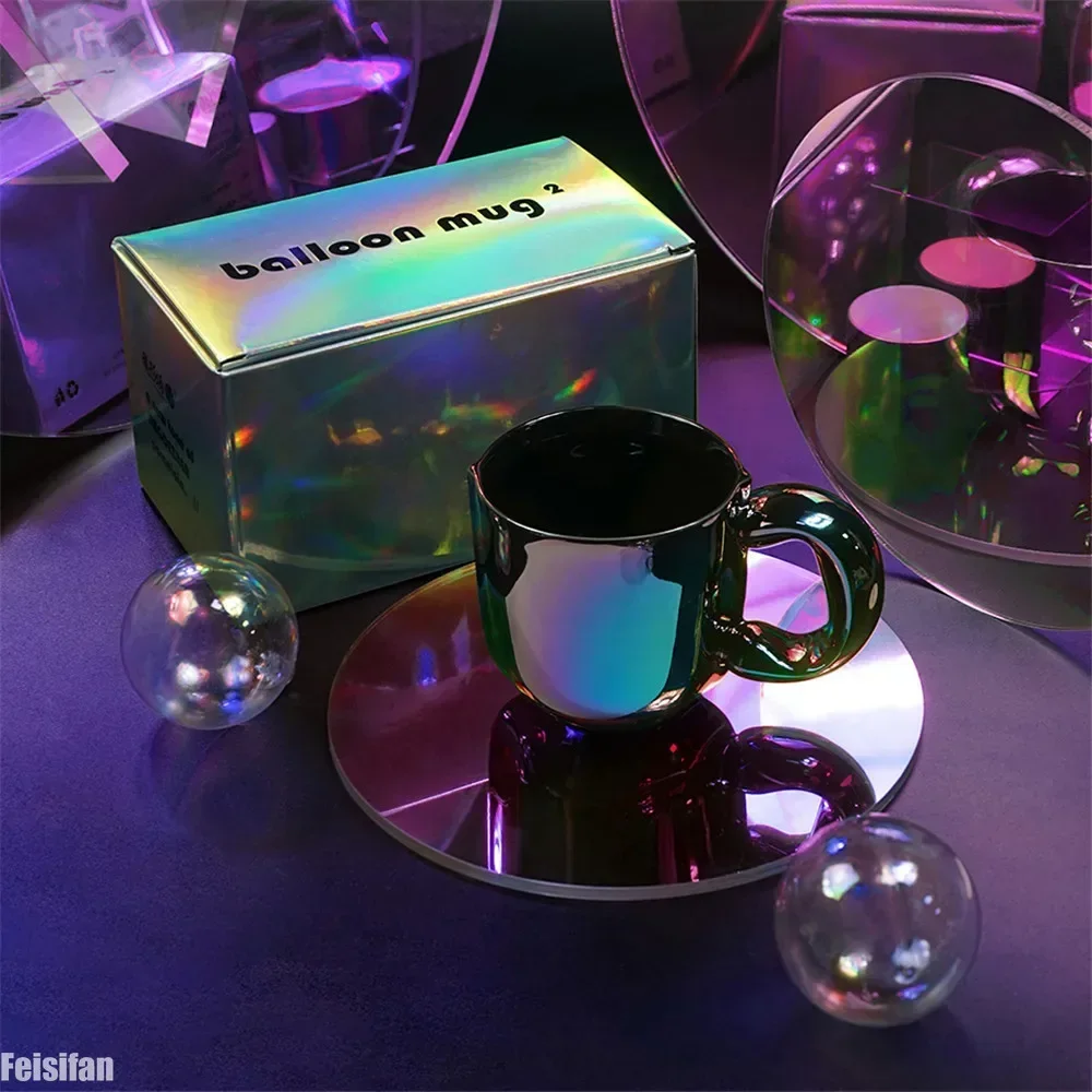 

Gradient Rainbow Pearlescent Luxury Ceramic Mug for Women Men Gift Coffee Tea Cups with Exquisite Box Decorative Student Cup