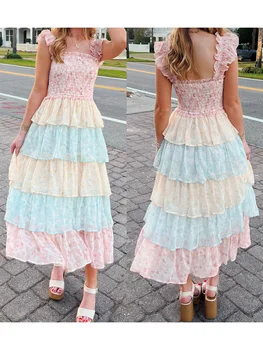 Women s Elegant Floral Print Chiffon Maxi Dress with Spaghetti Straps and A-Line Silhouette for Summer Beach Wedding Party 2