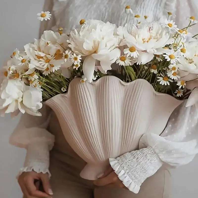 Ceramic Vase Sea Shell Shape Floral Arrangement Accessories Shell Flower Vase Room Terrarium Decoration Home Tabletop Ornaments 6